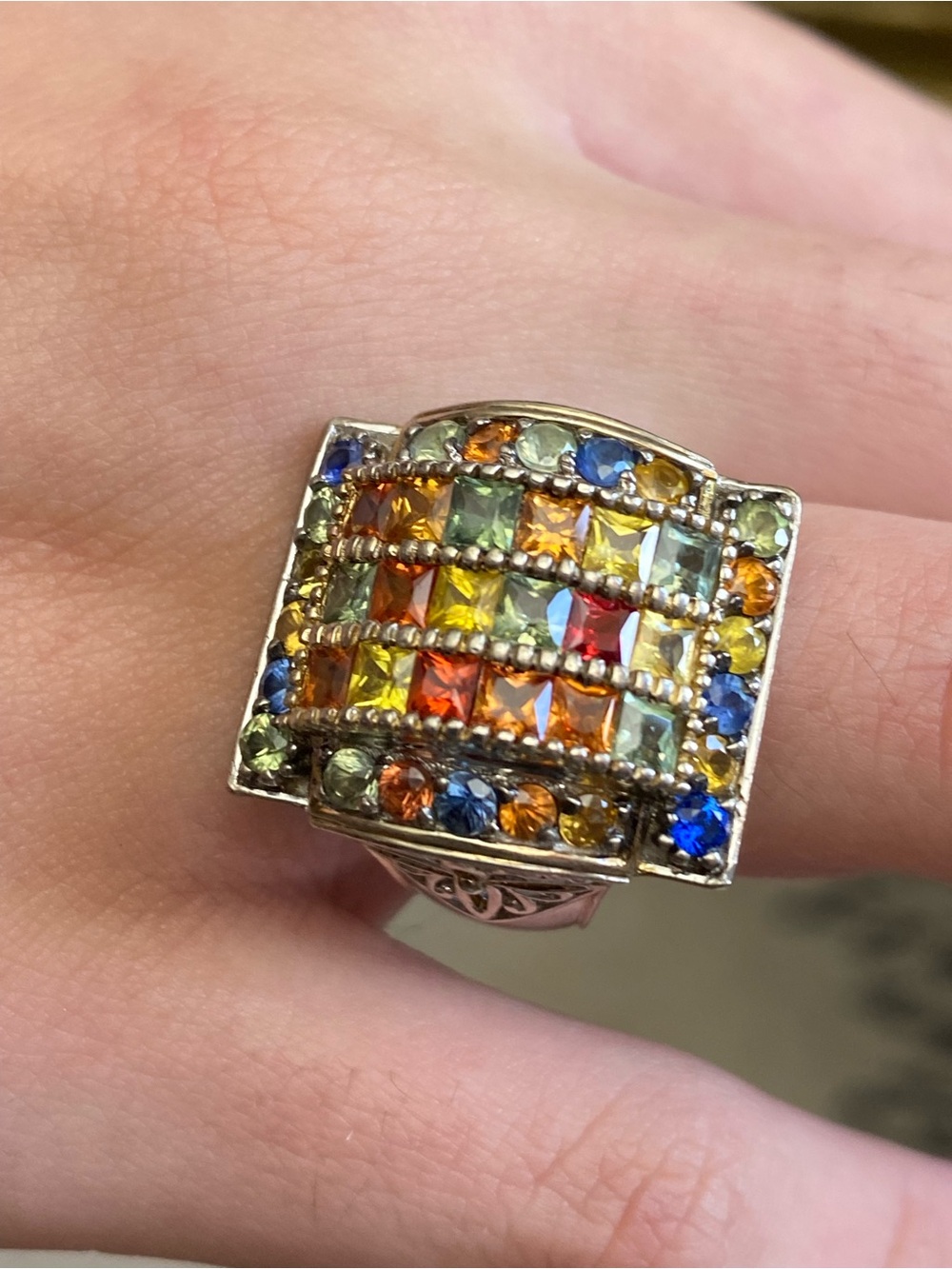Gems en Vogue Fancy Multi Color Sapphire Gemstones Sterling Silver Ring size 9